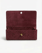 Burgundy Suede Gouden Detail Clutch - Tas