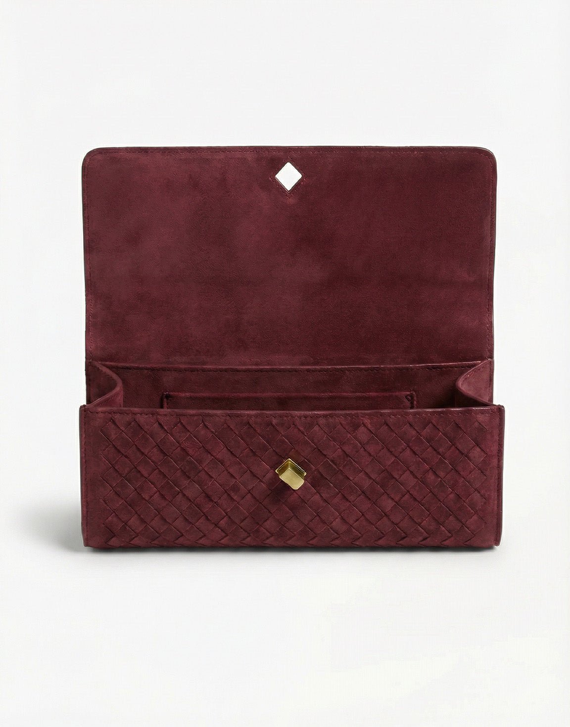Burgundy Suede Gouden Detail Clutch - Tas