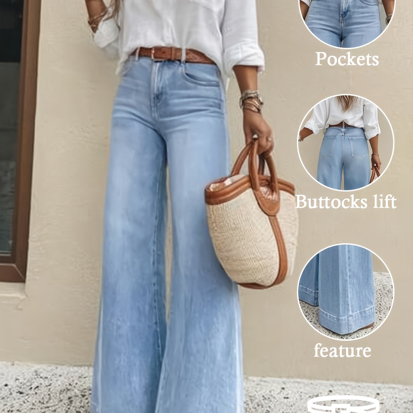 Wide-Cuff Stretch Denim Jeans