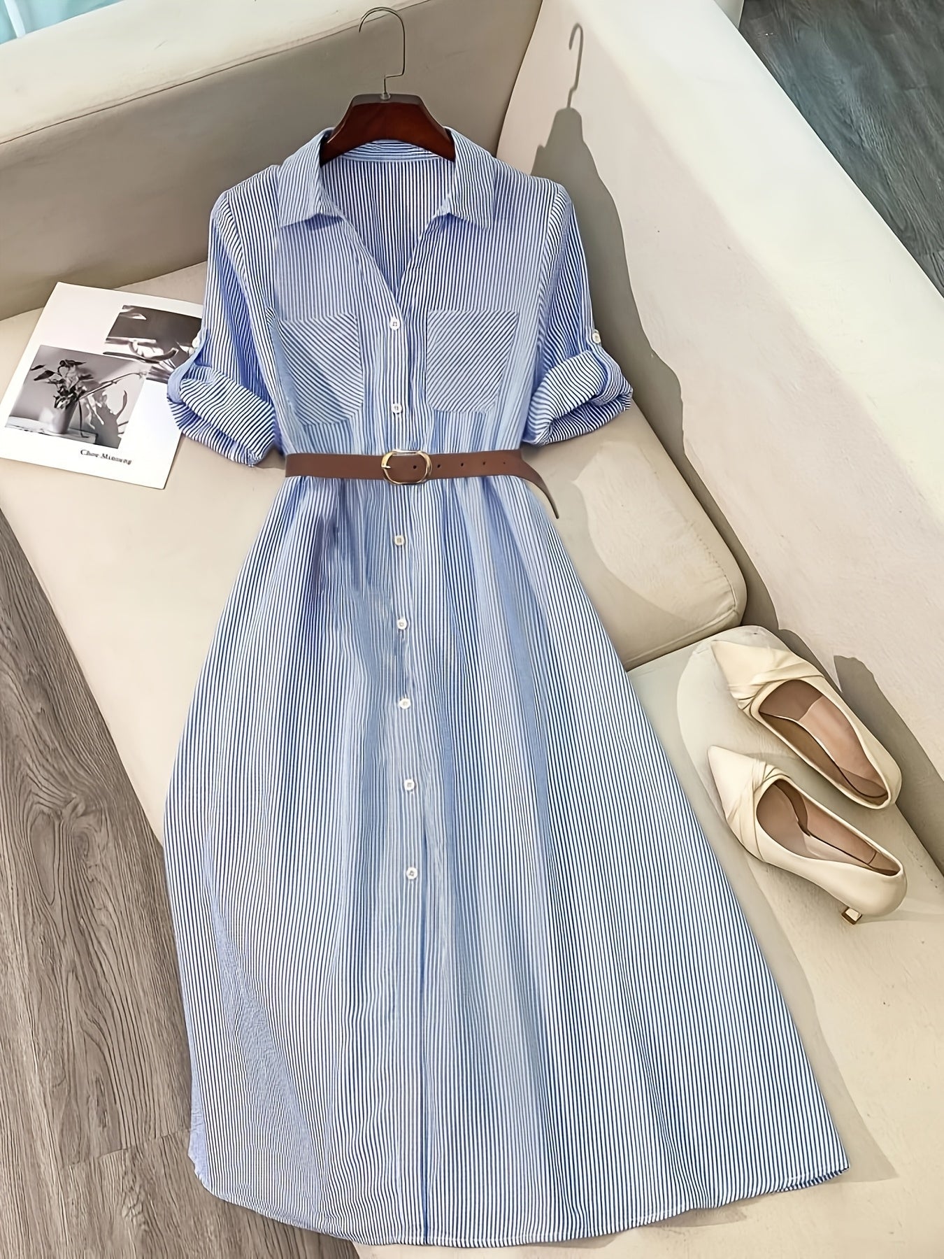 Striped Belted Shirt Dress