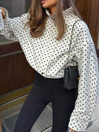 Polka dot stand collar jacket from 64b136-1e featuring playful style and chic outerwear design with button details.