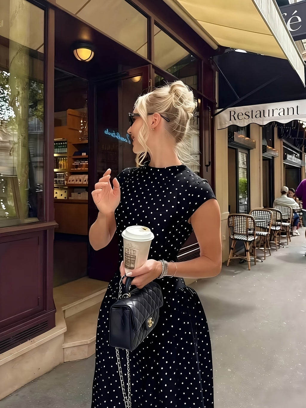 Polka Dot French Maxi Dress