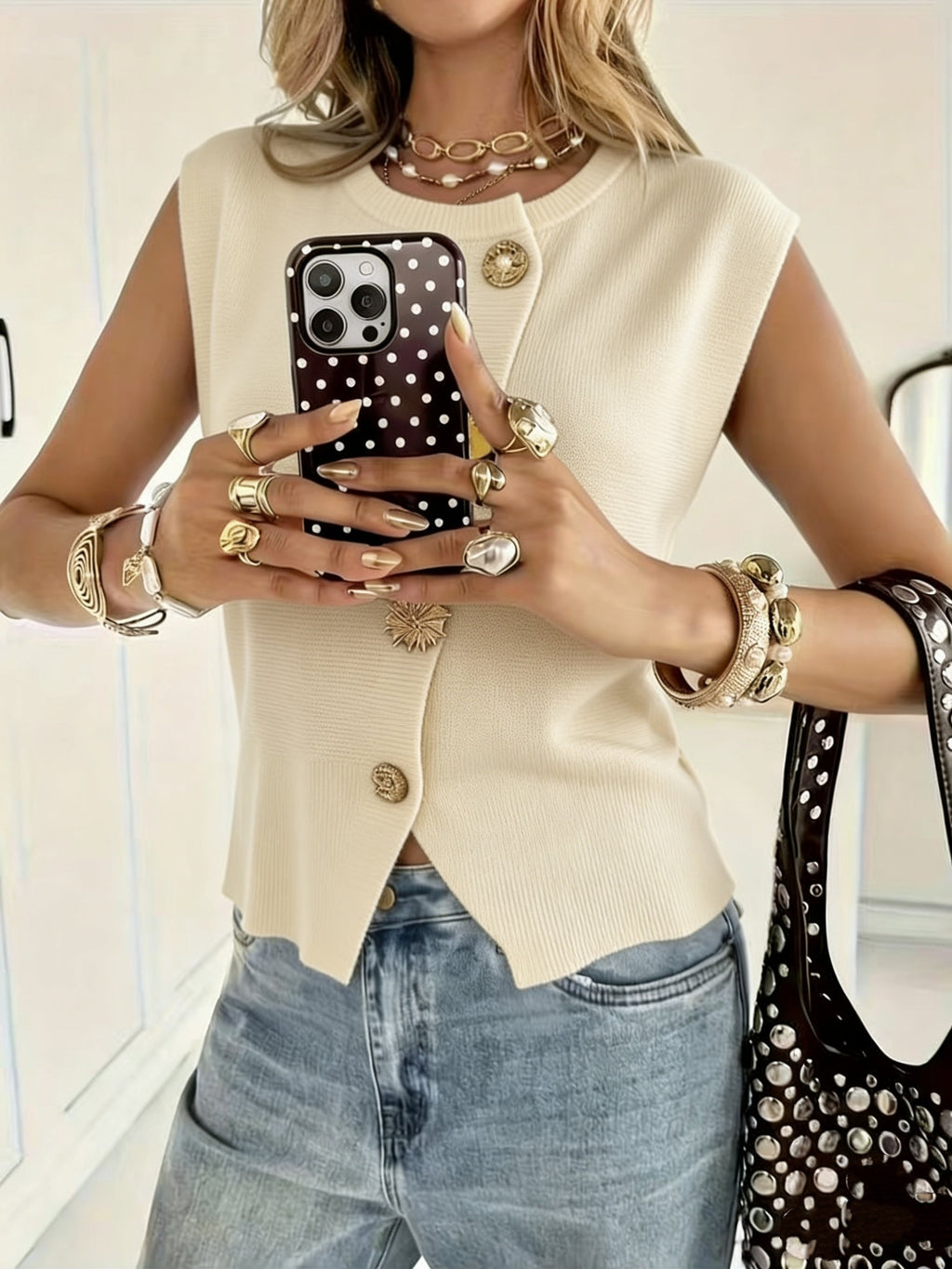 Golden Button Sleeveless Top