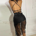 Carmen Black Lace Strap Satin Midi Dress
