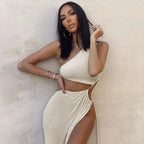 Castaway Asymmetric Cut Out High Split Maxi Dress