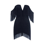 Celestial Chic Black Tassel Off-Shoulder Mini Dress