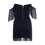 Celestial Chic Black Tassel Off-Shoulder Mini Dress