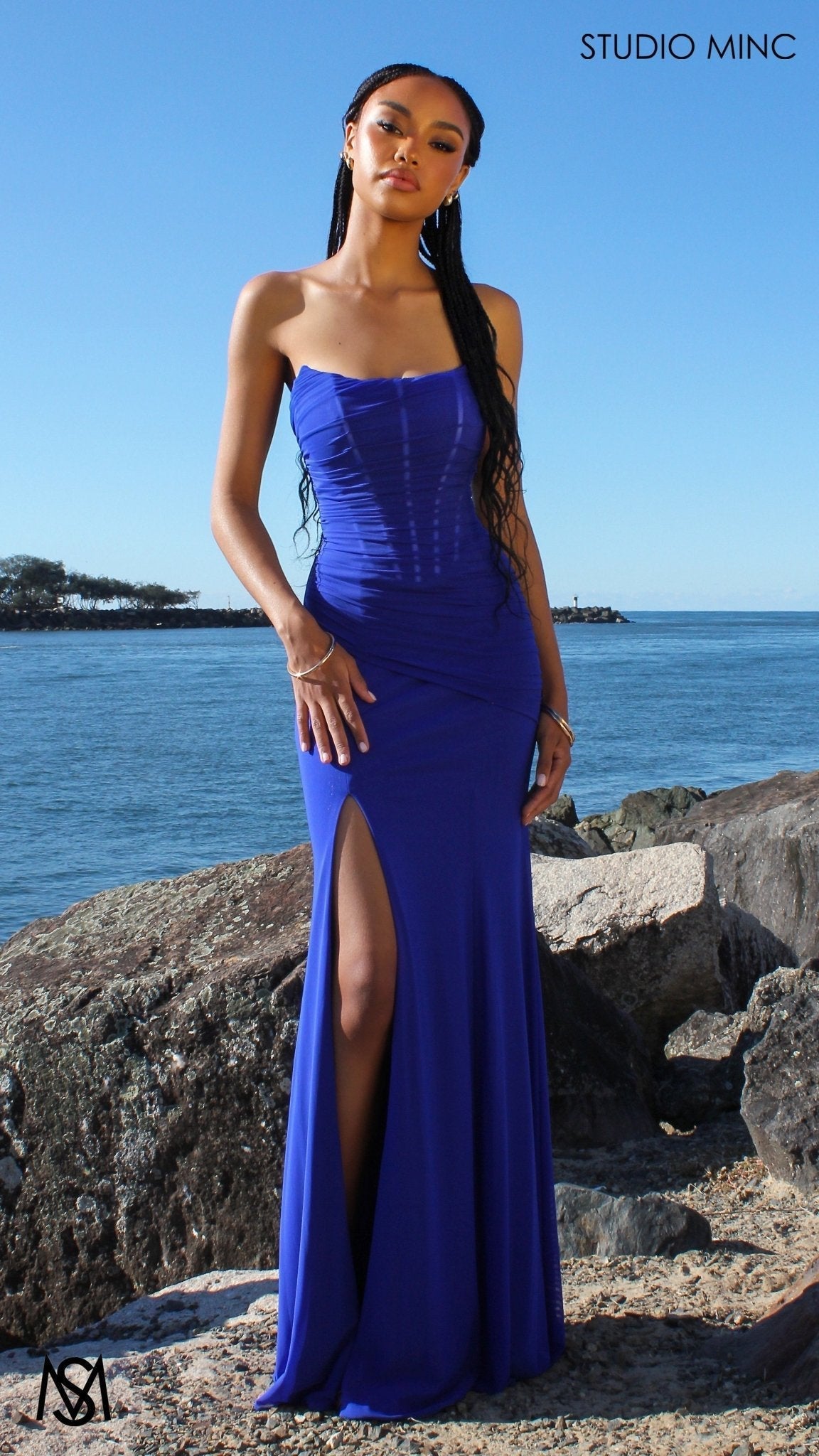 Amalfi - Cobalt Blue Formal Dress, Strapless Corset Boning Fitted mermaid, Gathered net