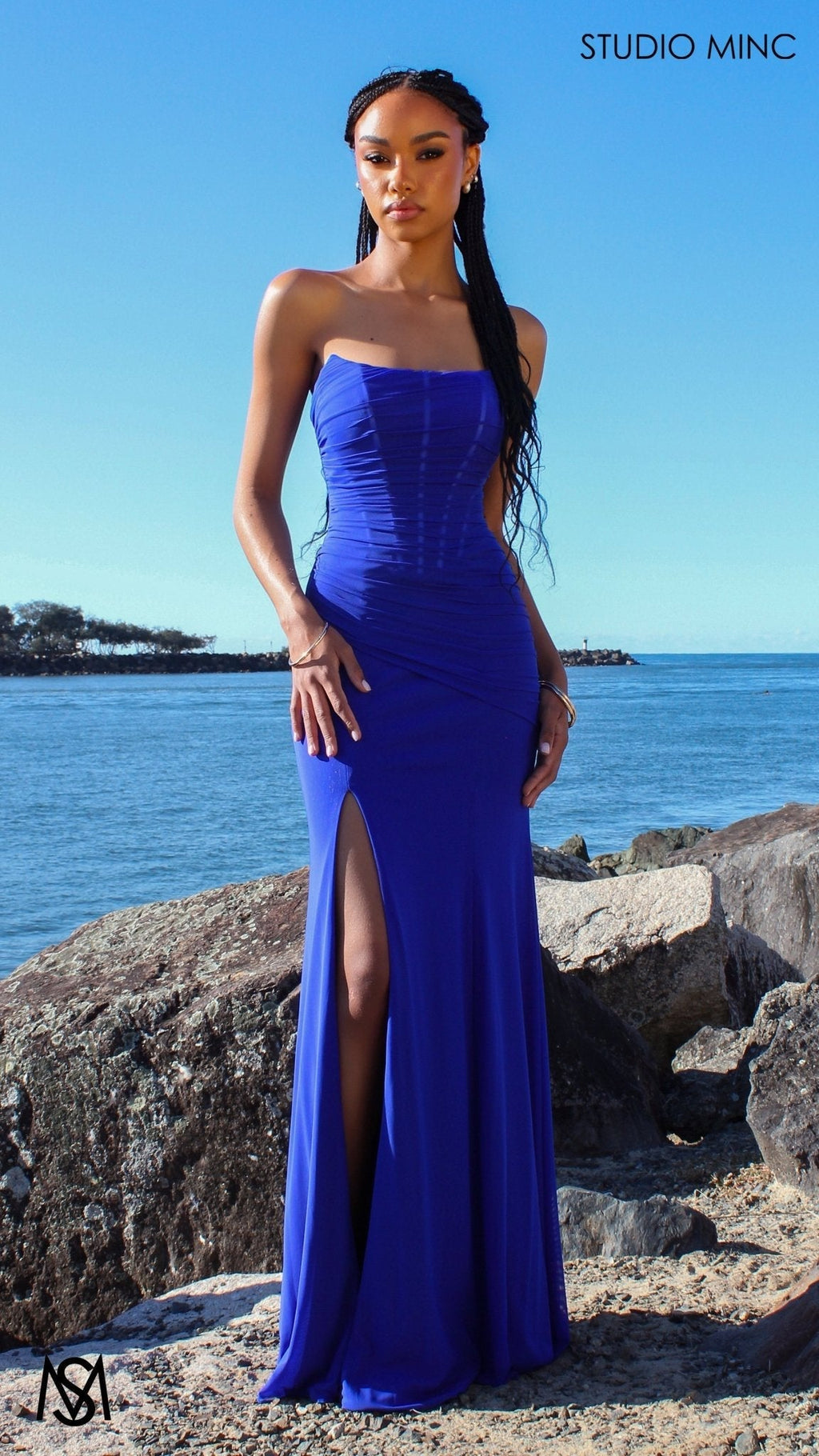 Amalfi - Cobalt Blue Formal Dress, Strapless Corset Boning Fitted mermaid, Gathered net