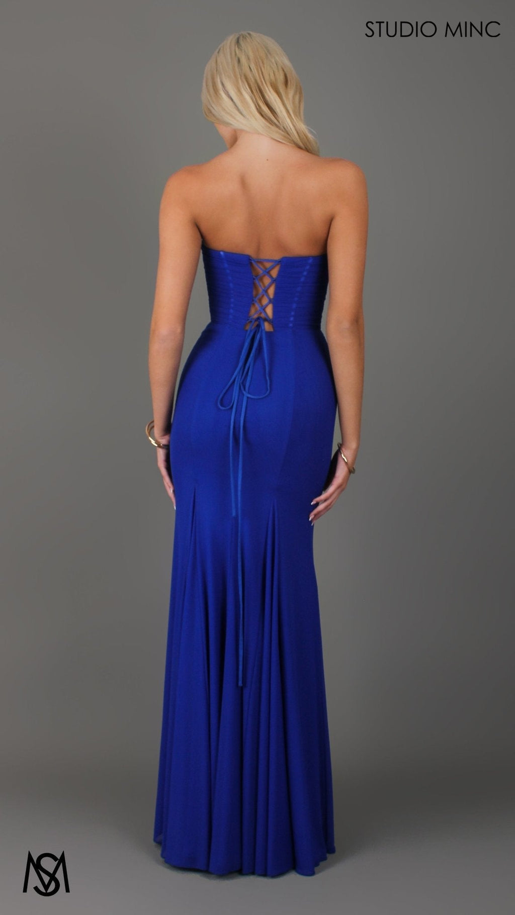 Amalfi - Cobalt Blue Formal Dress, Strapless Corset Boning Fitted mermaid, Gathered net