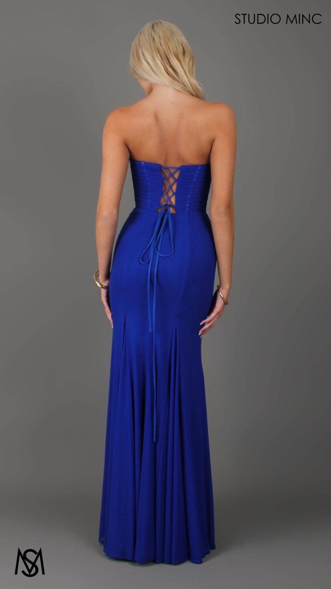 Amalfi - Cobalt Blue Formal Dress, Strapless Corset Boning Fitted mermaid, Gathered net