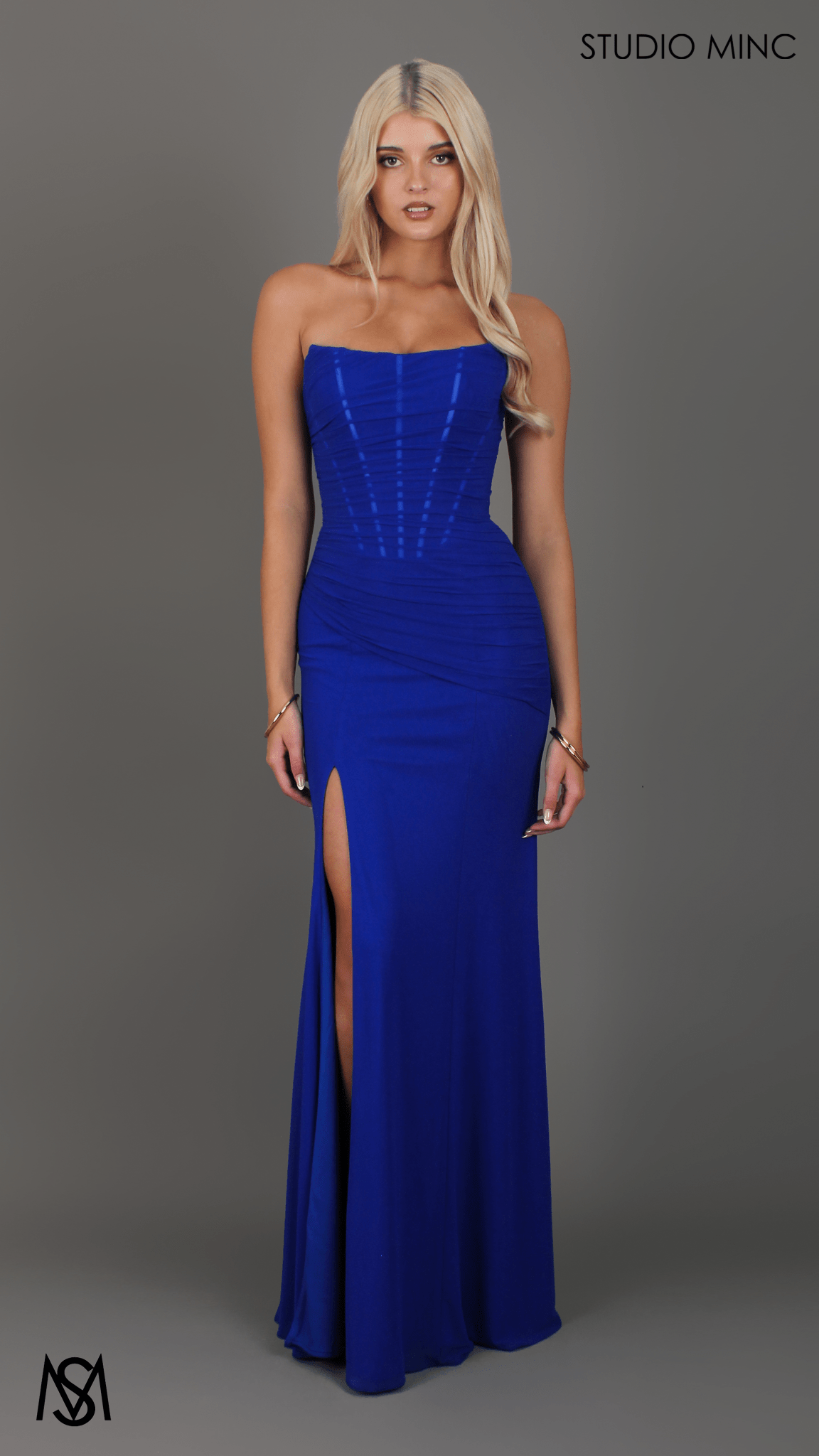 Amalfi - Cobalt Blue Formal Dress, Strapless Corset Boning Fitted mermaid, Gathered net