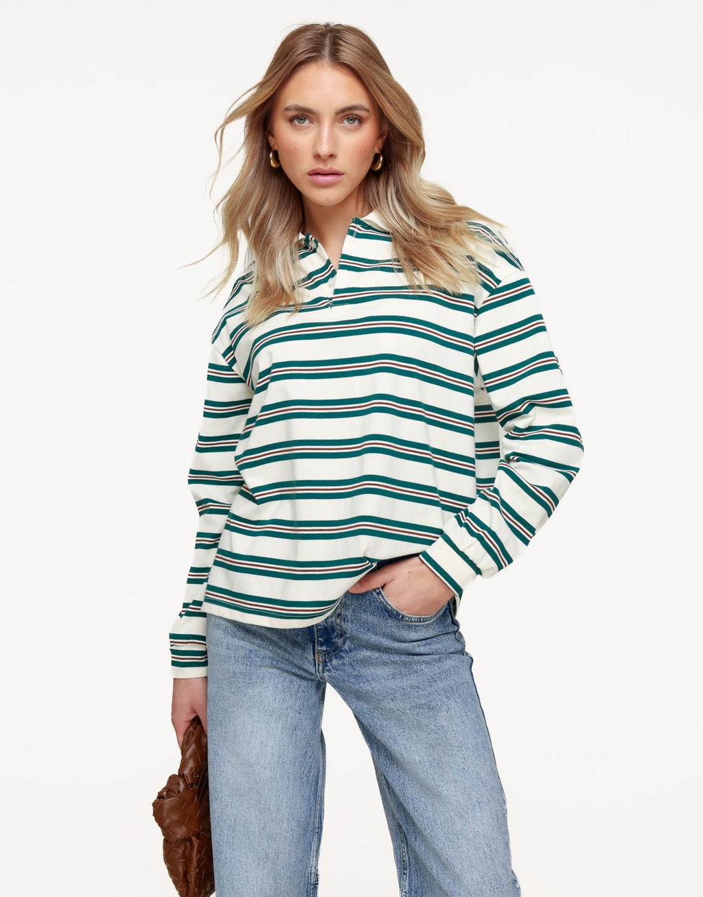 Creme Gestreepte Kraag - T-shirt