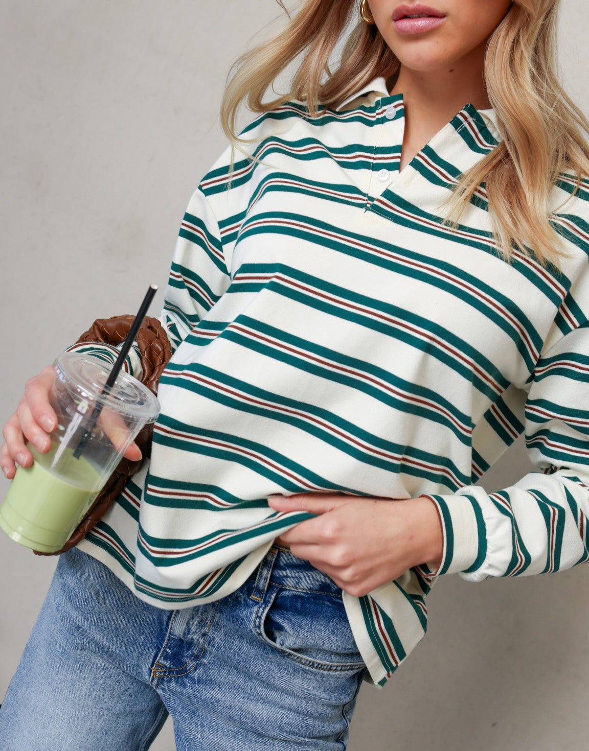Creme Gestreepte Kraag - T-shirt