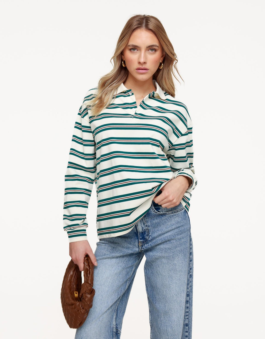 Creme Gestreepte Kraag - T-shirt