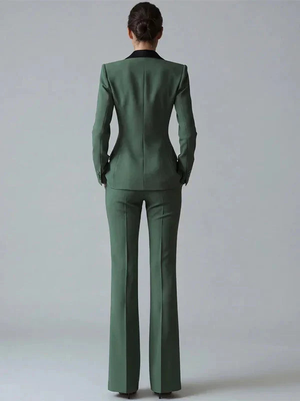 Vivienne | Satin Lapel Flared Suit Two-Piece Set