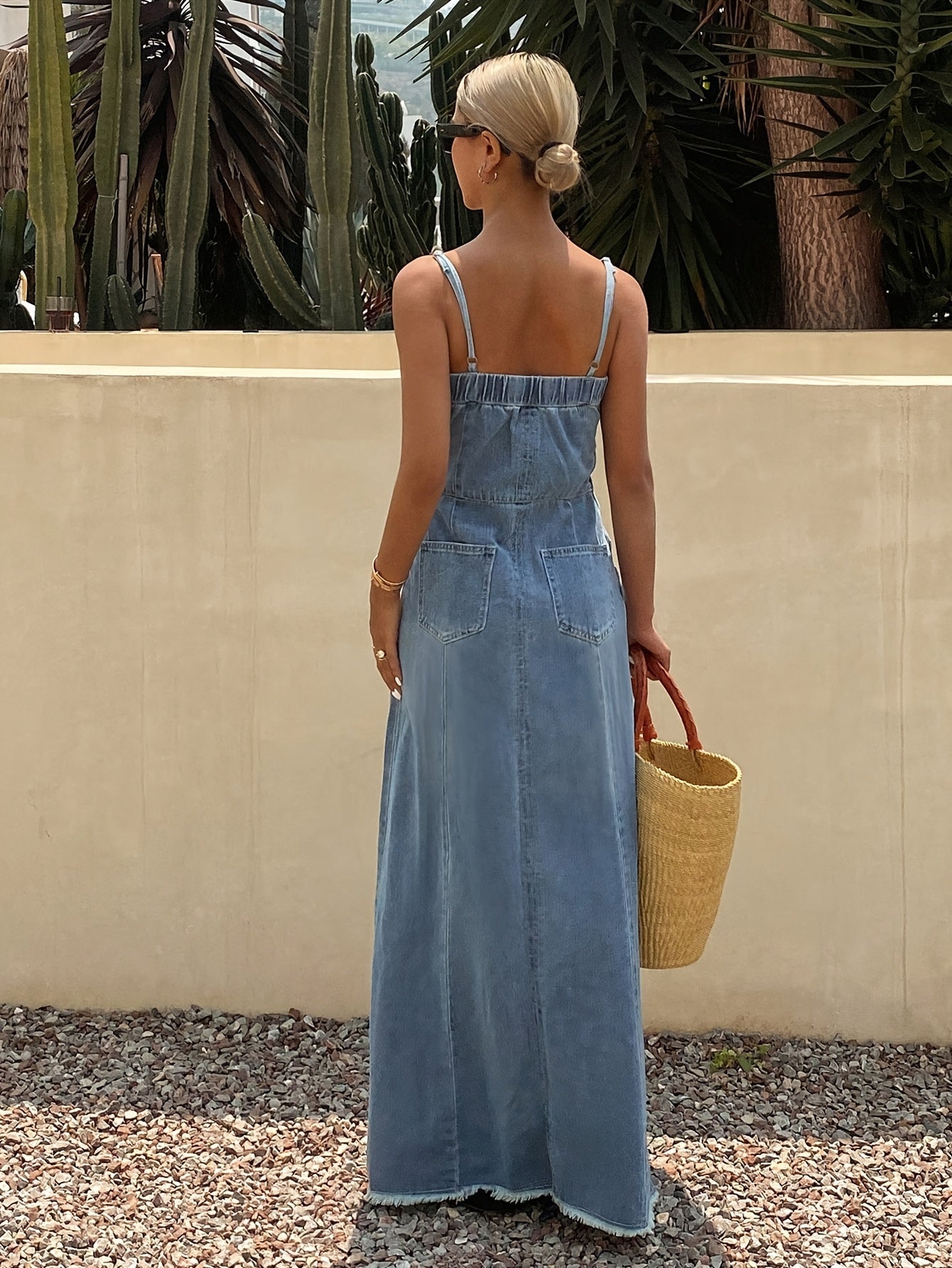 Distressed Denim Cami Maxi Dress
