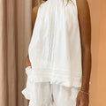 Lace Trim Sleeveless Top  Drawstring Shorts Set