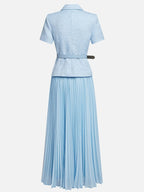64b136-1e waistcoat and pleated skirt set, stylish formal clothing for women, featuring a fitted waistcoat and flowing pleated skirt.