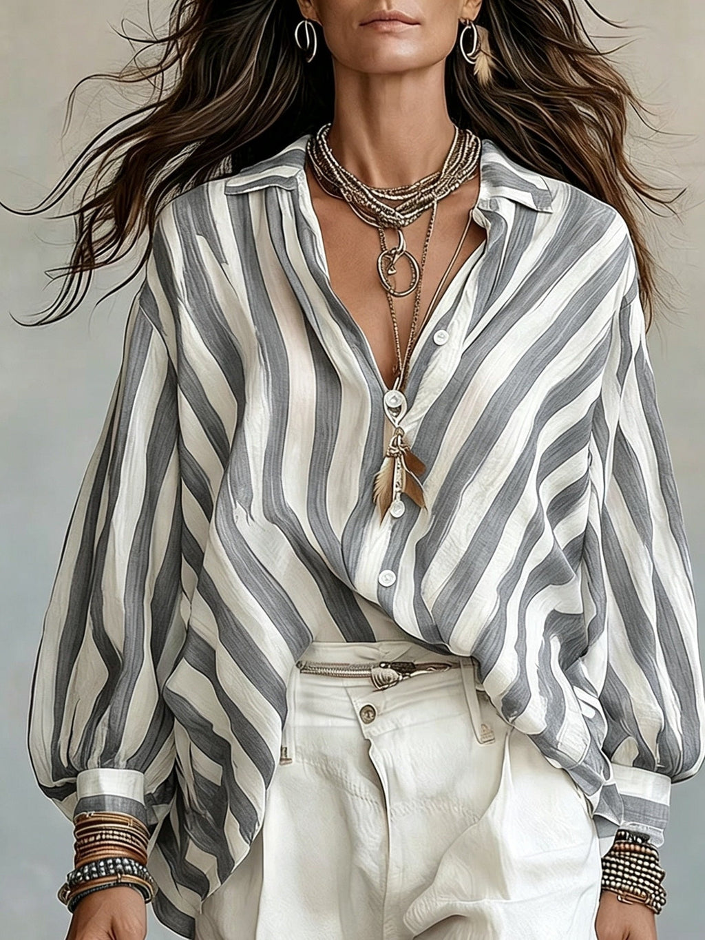 Retro Striped Long Sleeve Shirt