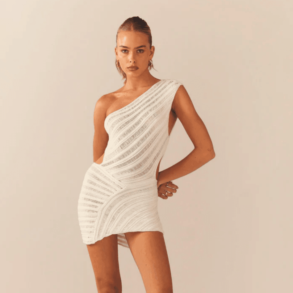 Dante White Knit One-Shoulder Mini Dress