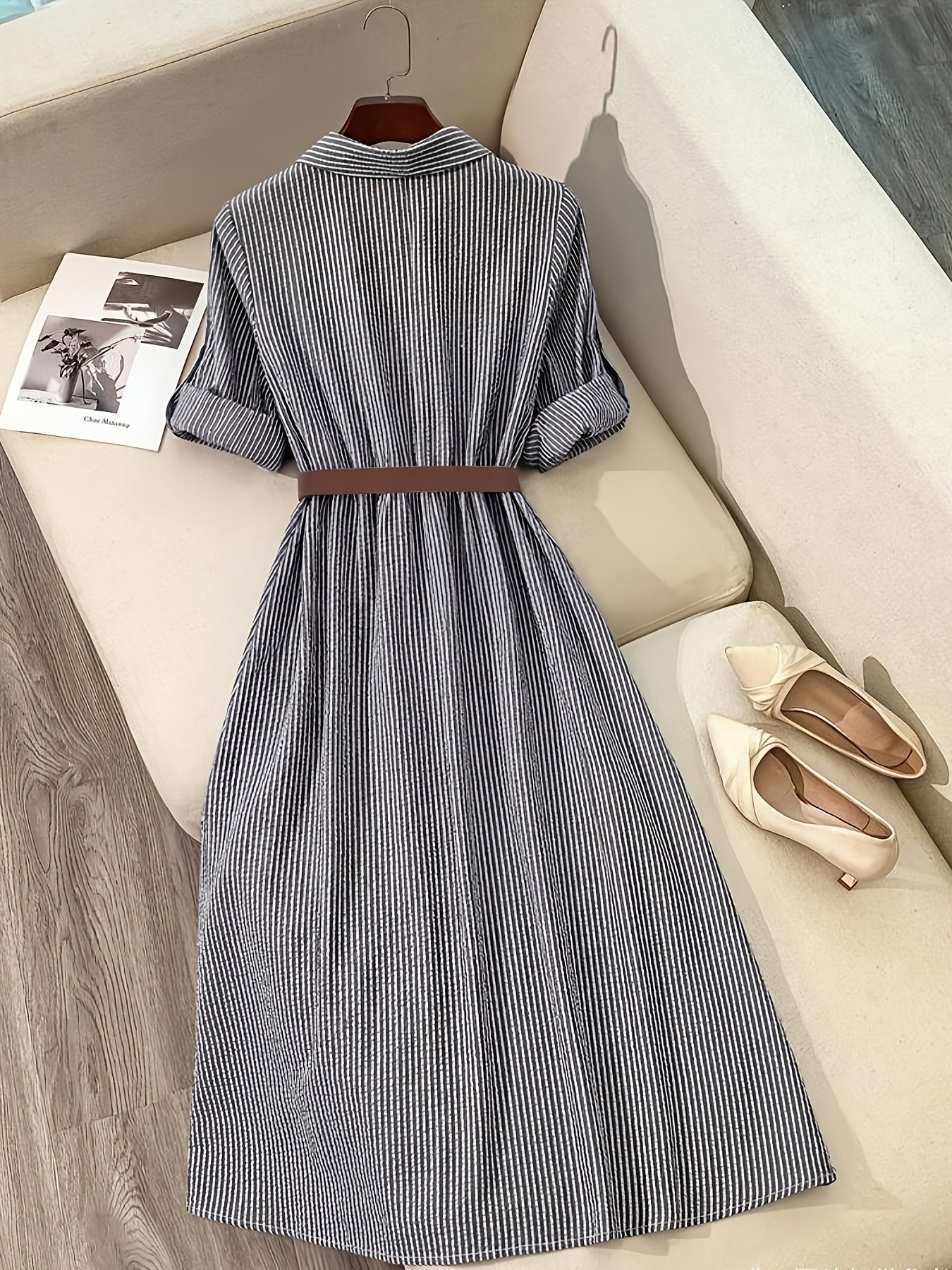 Striped Belted Shirt Dress