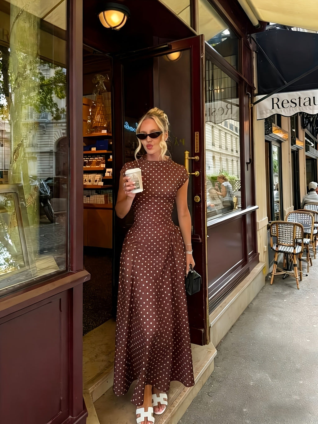 Polka Dot French Maxi Dress