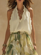 Lily | Ruffled Chiffon Top Printed Pants Set