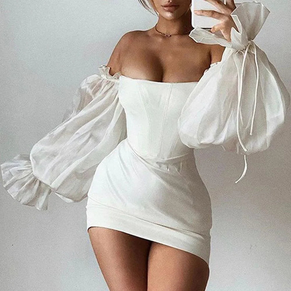Delia White Off Shoulder Puff Sleeve Mini Dress