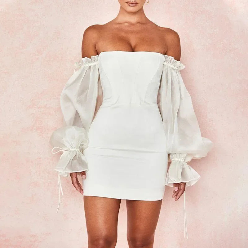 Delia White Off Shoulder Puff Sleeve Mini Dress