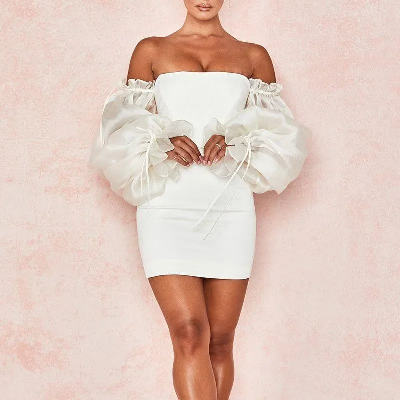 Delia White Off Shoulder Puff Sleeve Mini Dress