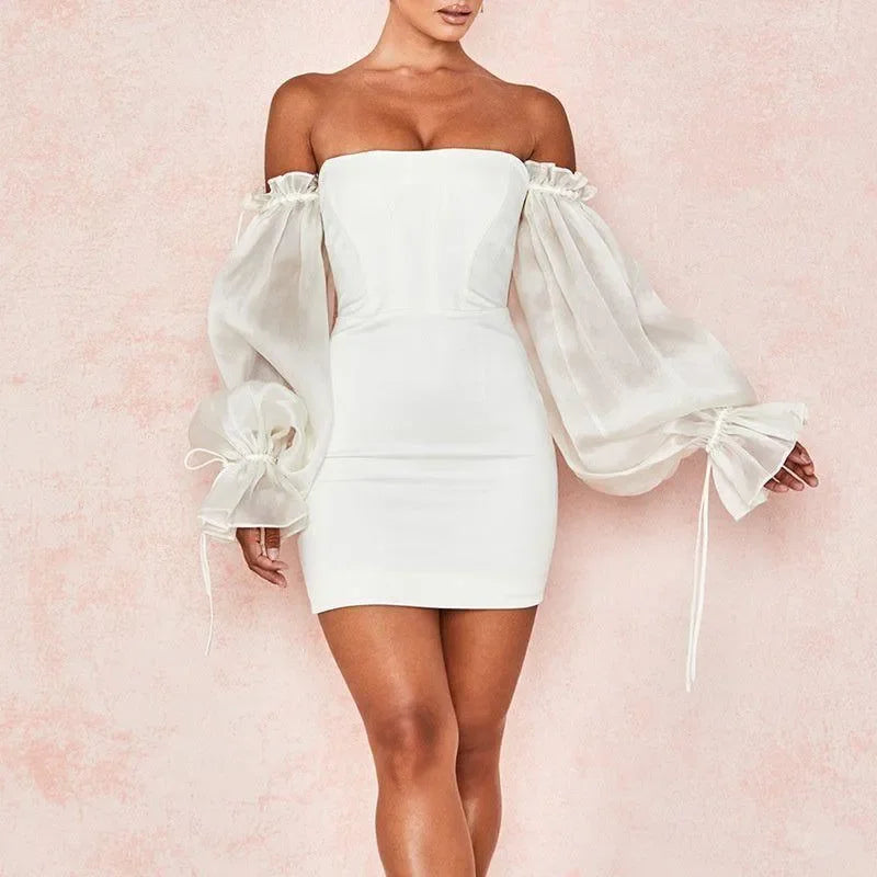 Delia White Off Shoulder Puff Sleeve Mini Dress
