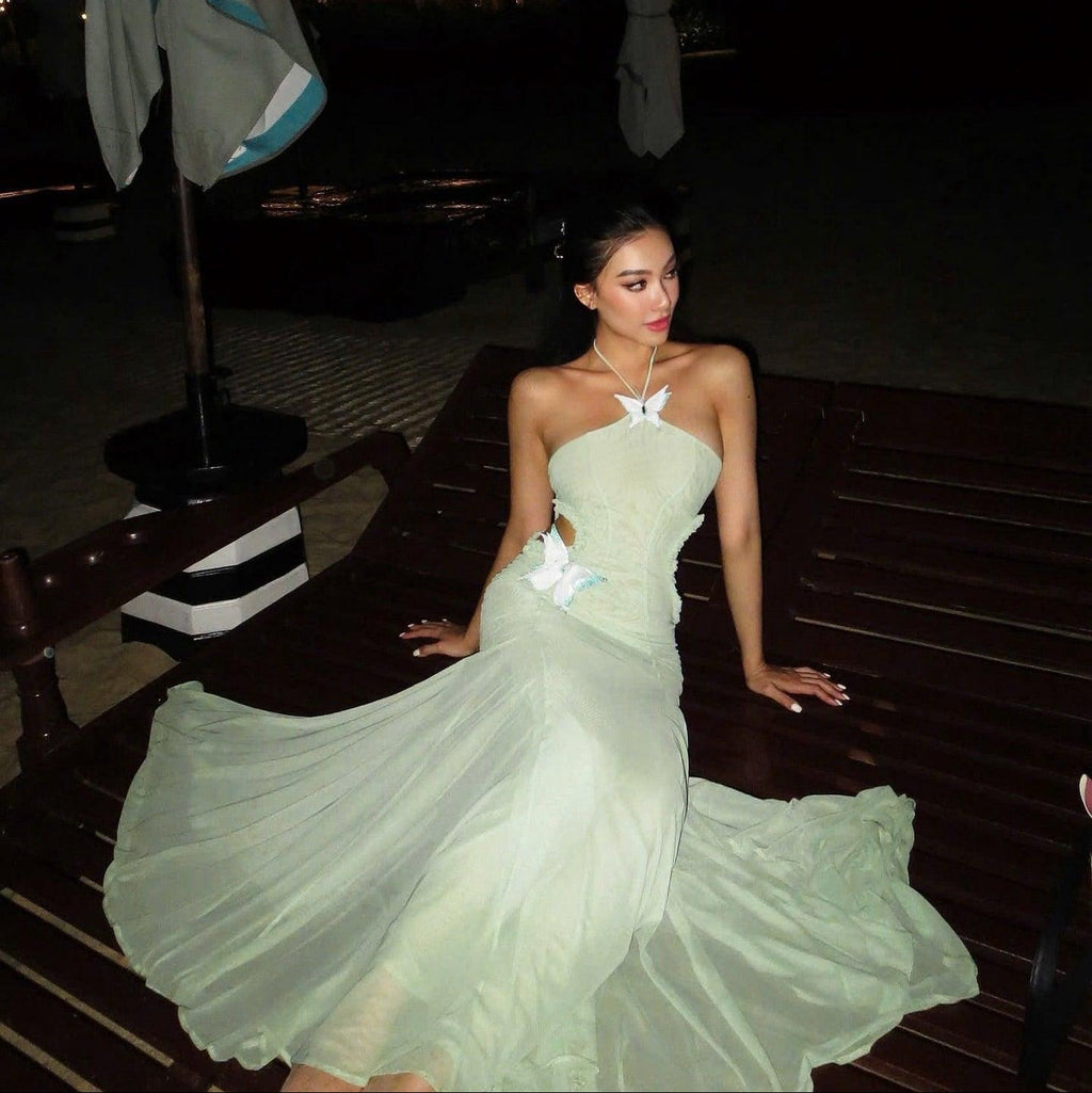Don't Need A Filter Butterfly Halter Light Green Maxi Dress