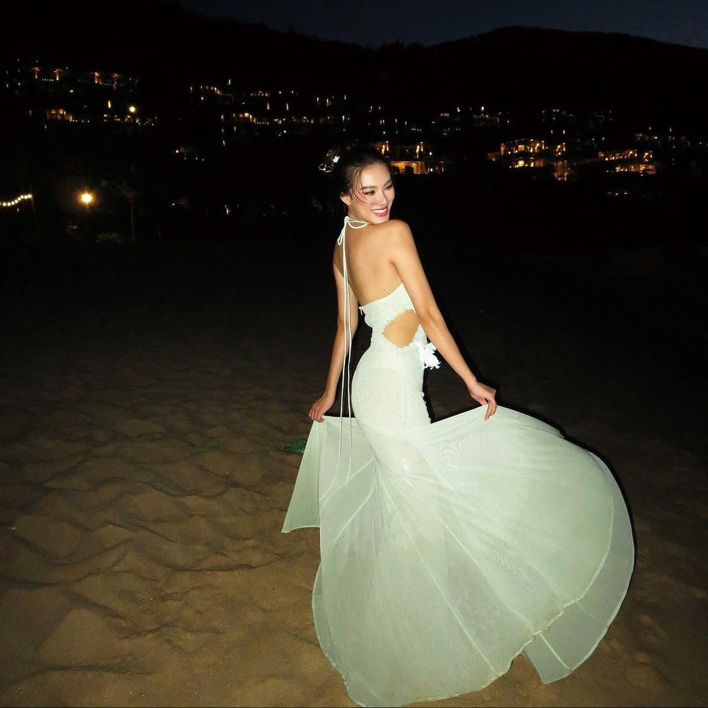 Don't Need A Filter Butterfly Halter Light Green Maxi Dress