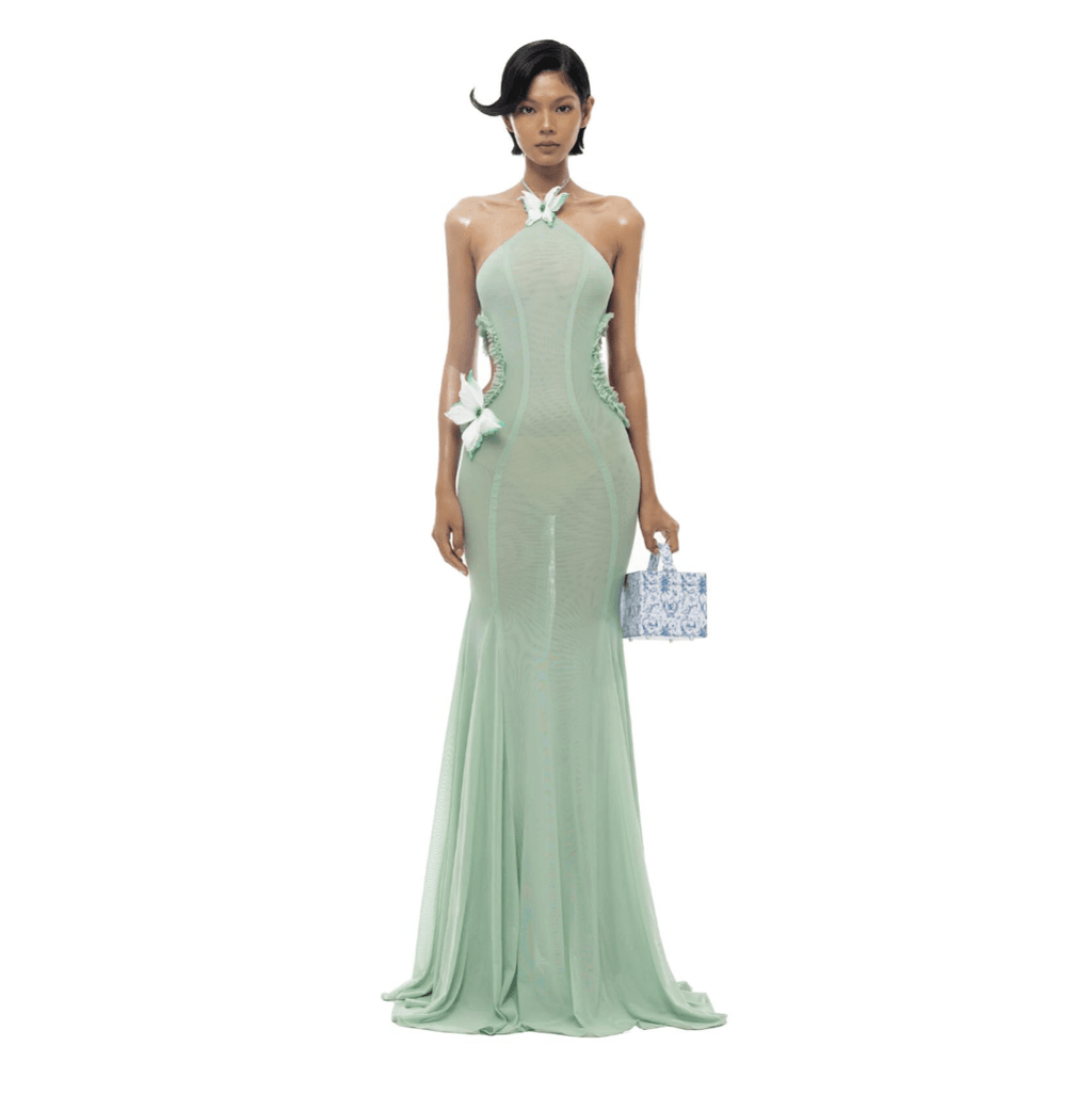 Don't Need A Filter Butterfly Halter Light Green Maxi Dress