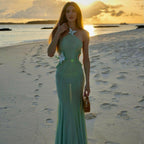 Don't Need A Filter Butterfly Halter Light Green Maxi Dress