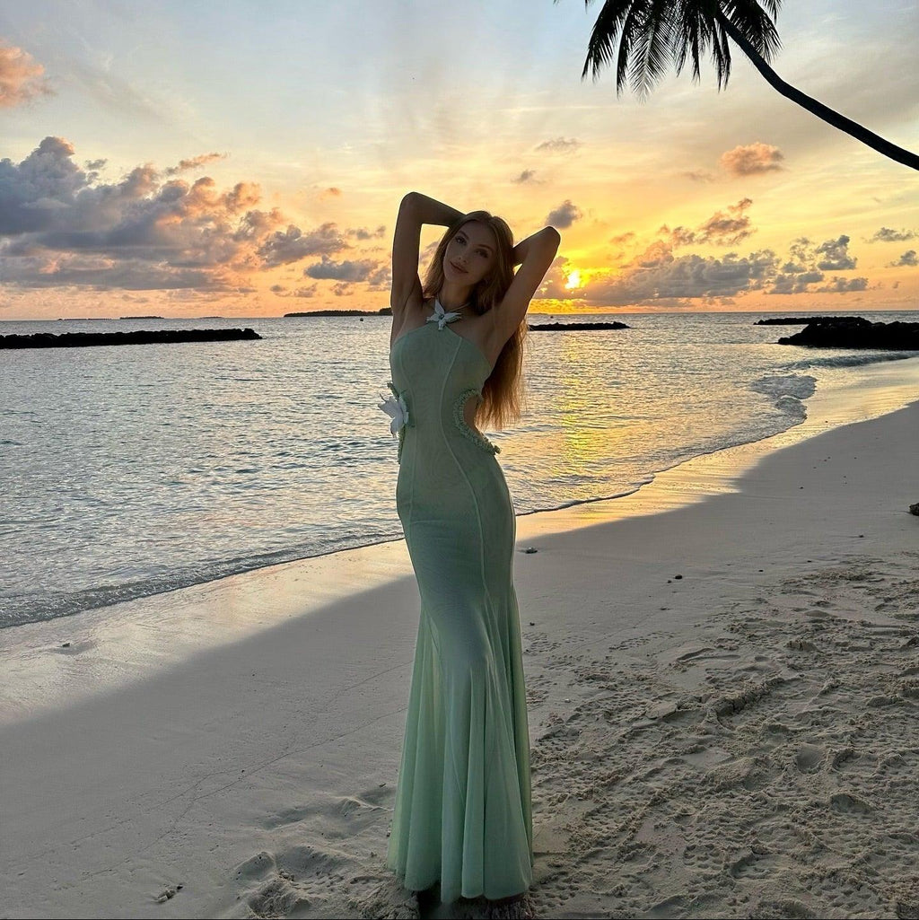 Don't Need A Filter Butterfly Halter Light Green Maxi Dress