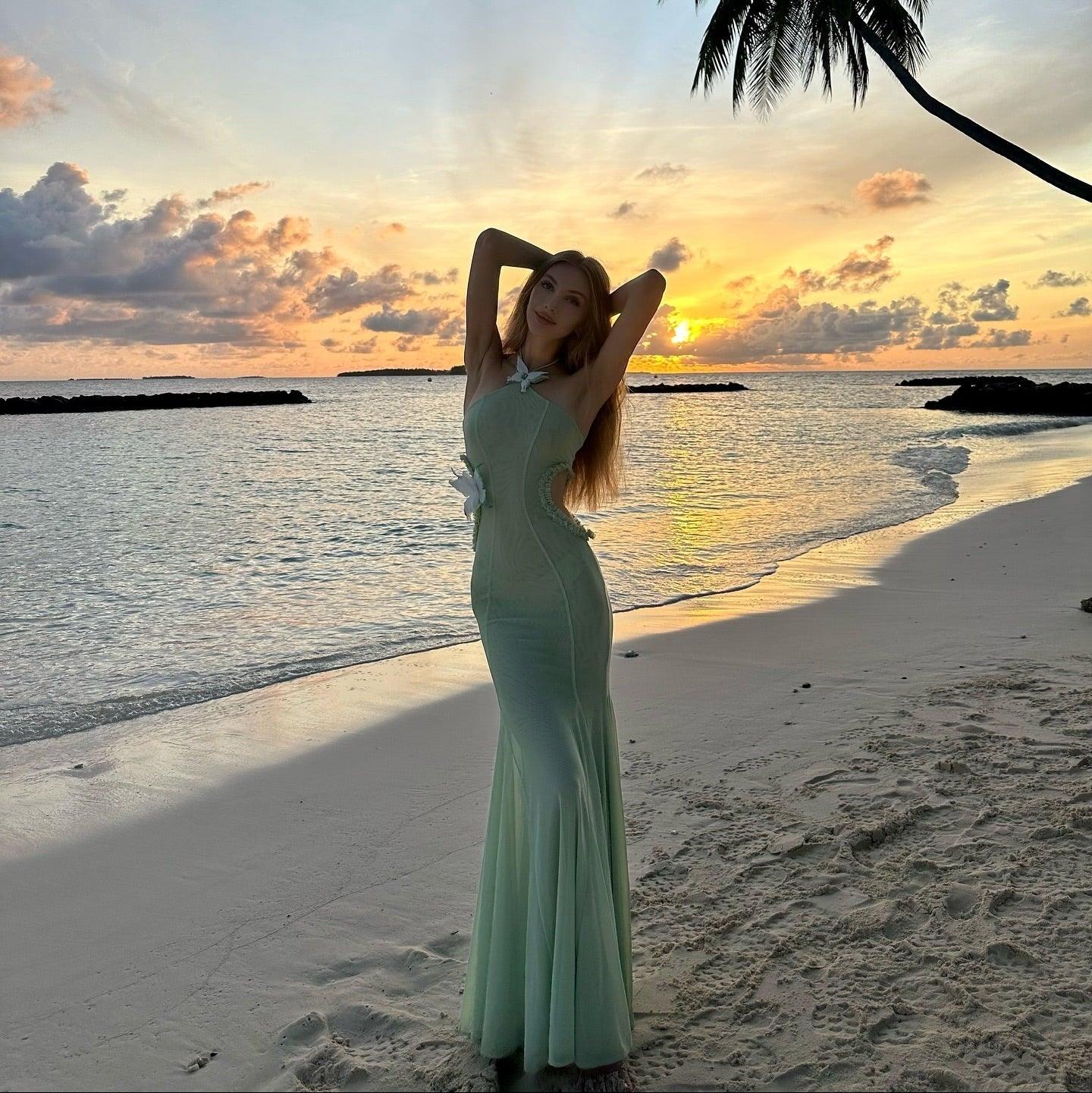 Don't Need A Filter Butterfly Halter Light Green Maxi Dress