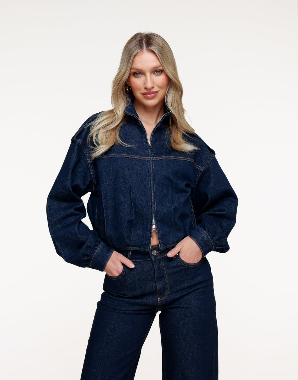 Donkerblauwe Denim Bomber - Jas