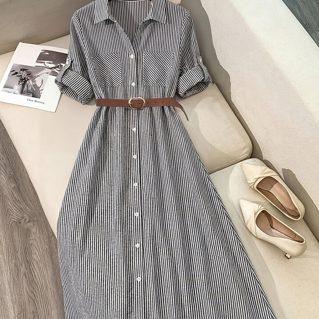 Striped Belted Shirt Dress