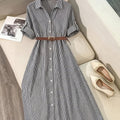 Striped Belted Shirt Dress