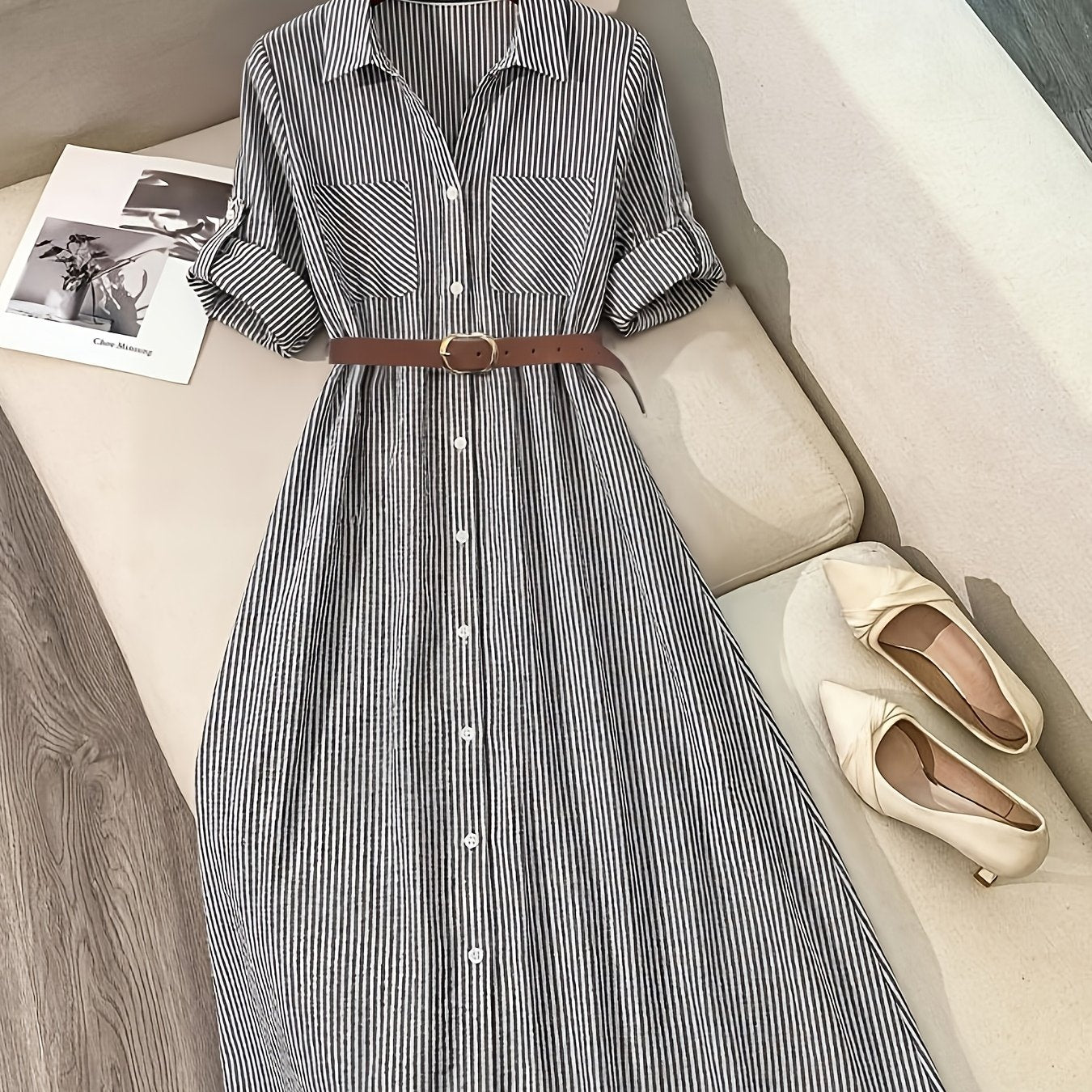Striped Belted Shirt Dress
