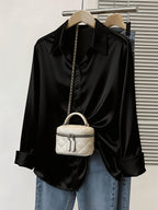 Satin commuter shirt from 64b136-1e, a stylish long-sleeve tops with smooth satin fabric, ideal for professional and casual wear