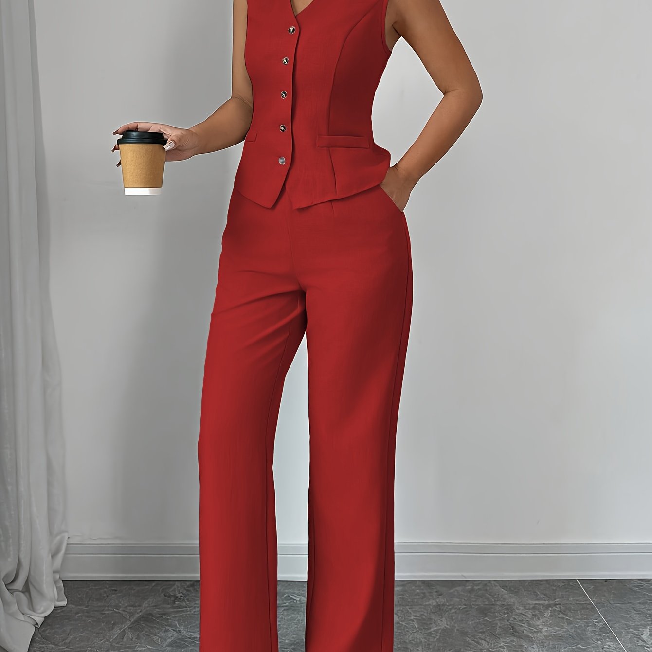 Vest & Wide-Leg Pants Set