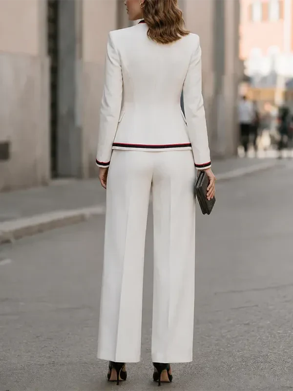 Celine | Contrast Piping Stand Collar Blazer Trouser Set