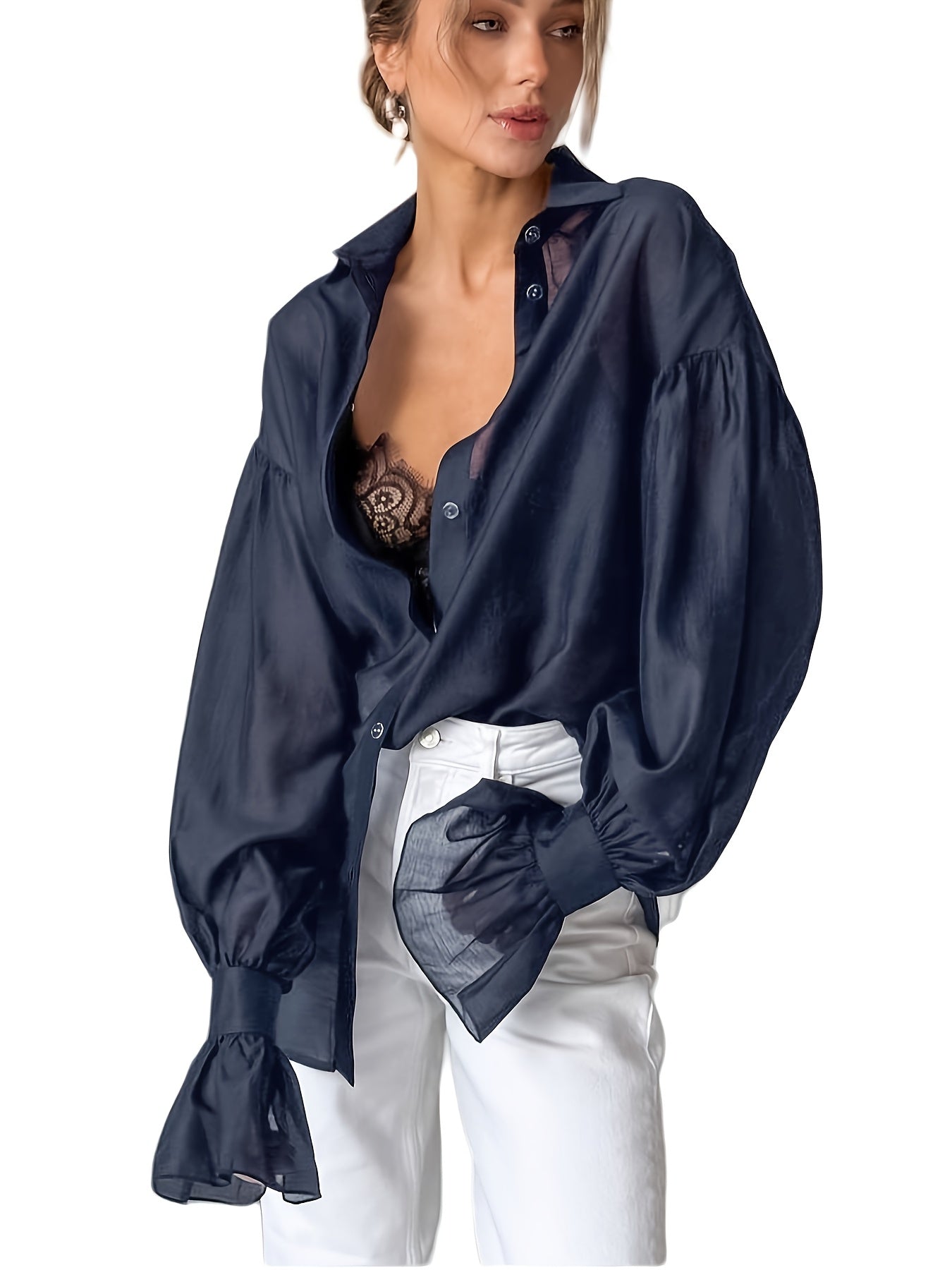 Sheer Bell Sleeve Loose Shirt