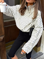 Polka dot stand collar jacket from 64b136-1e, featuring a chic, playful outerwear style with a stylish collar and polka dot pattern.