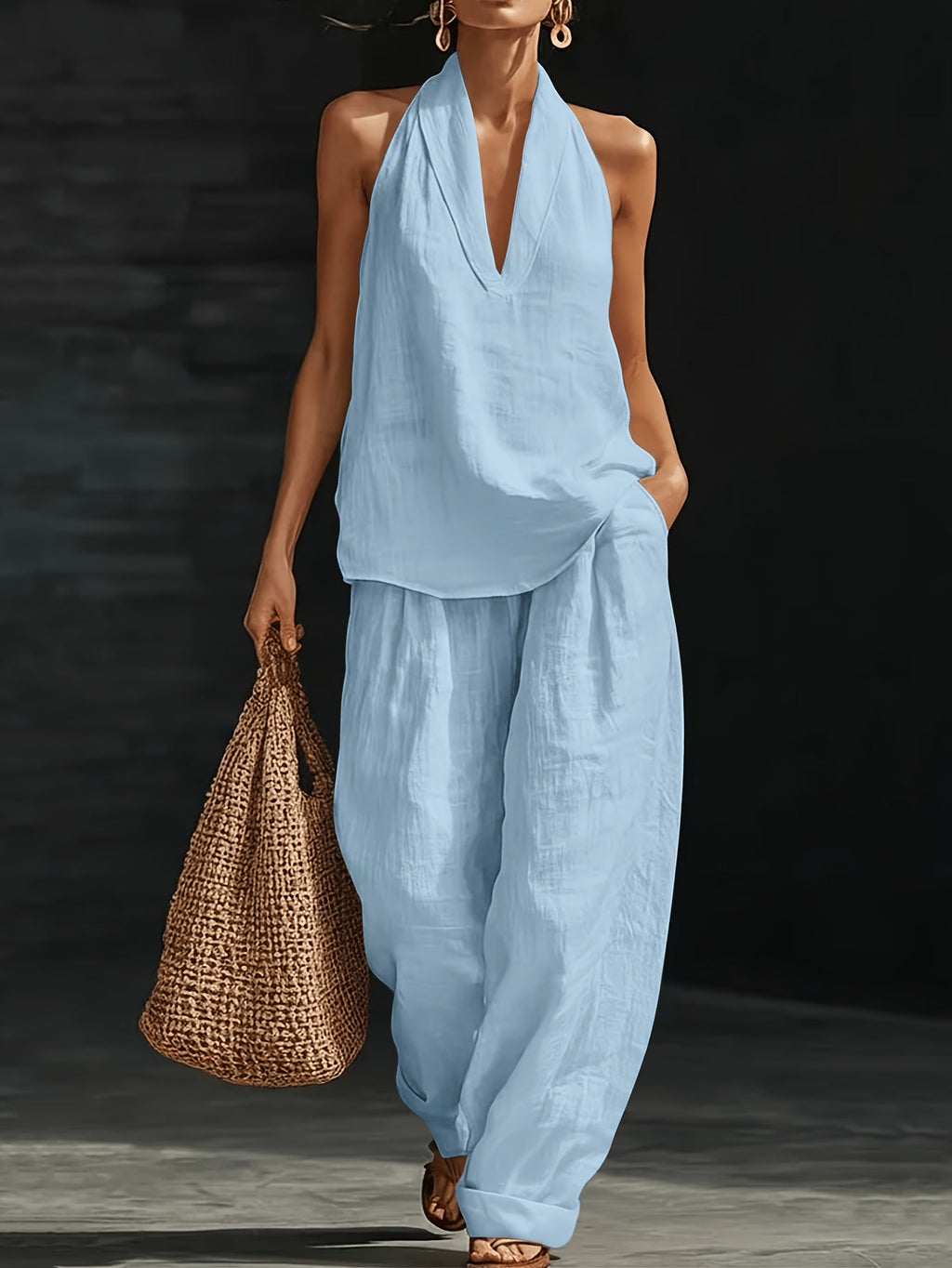 Linen Top & Wide-Leg Pants Set