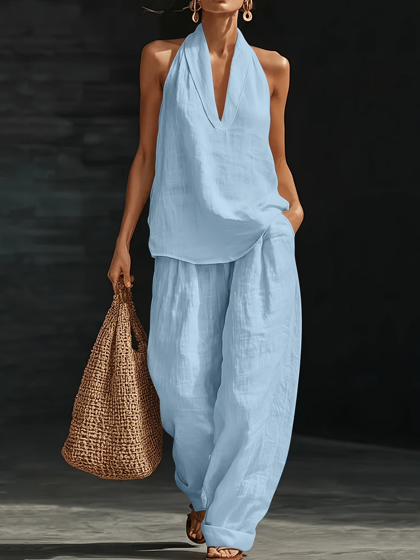 Linen Top & Wide-Leg Pants Set