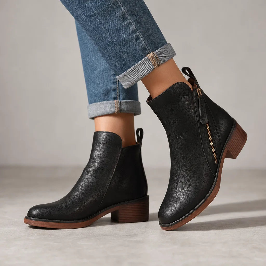 Edmee | Block Heel Zip Ankle Boots